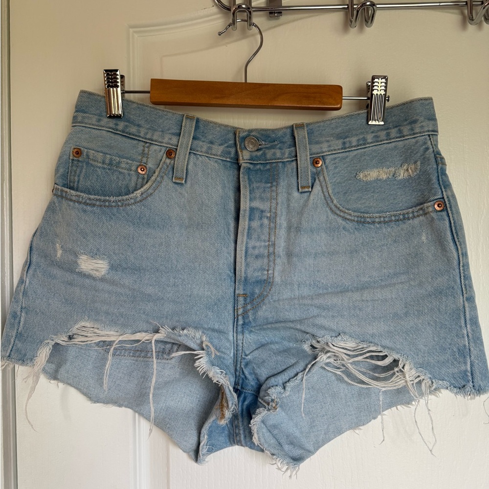 Levi's Light Wash Distressed Denim Cutoff Shorts